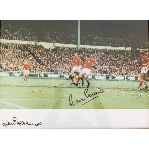 152 - A framed and glazed print of an Alan Damms picture dated 2004 of the 1996 Martin Peters world cup go... 