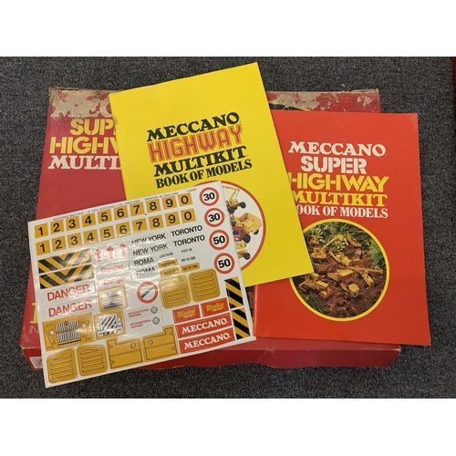 157 - A boxed vintage Meccano Super Highway Multikit (contents disturbed but appears complete, box with da... 