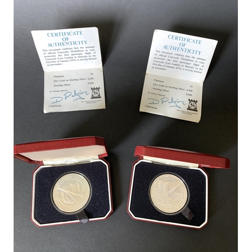 189 - A boxed Pobjoy mint limited edition silver gilt Concorde medallion commemorating the first passenger... 