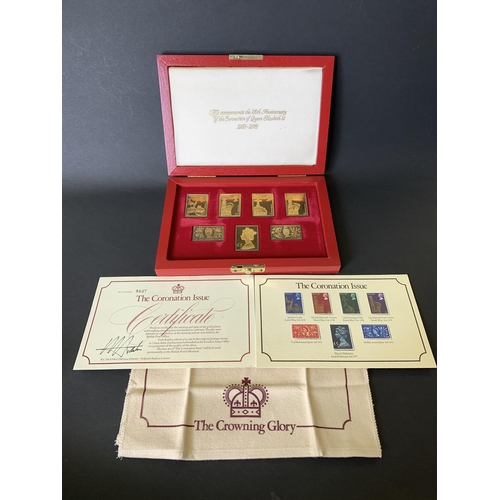 191 - Boxed 'The Coronation Issue' silver gilt replica stamps, made by Hallmark Replicas, limited edition ... 