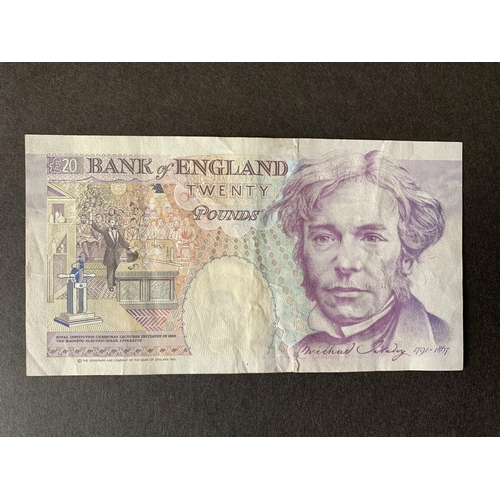 202 - A rare 1991 error £20 note, George M Gill, Serial No.A48 701 021, the right side of the obverse has ... 