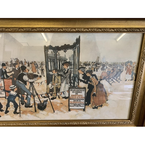 204 - A large gilt framed and glazed print of a turn of the century seafront scene, marked M (Margaret) Ch... 