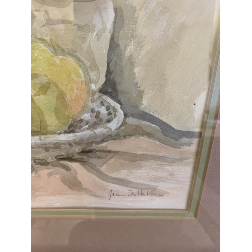 206 - Jean Fullerton, Suffolk artist, two framed and glazed watercolours, still life of fruit, one 14 1/2