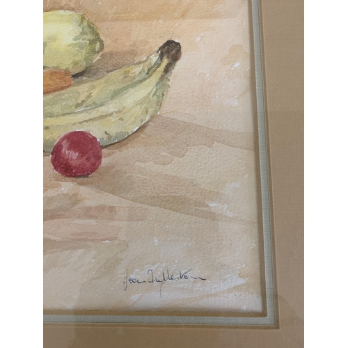 206 - Jean Fullerton, Suffolk artist, two framed and glazed watercolours, still life of fruit, one 14 1/2