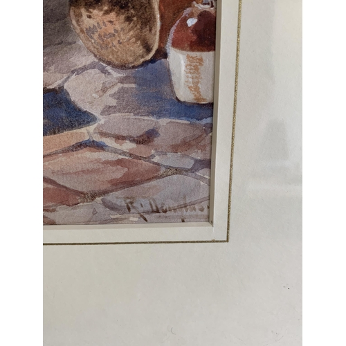 214 - R.Douglas (Rose Douglas, active 1893-1898), framed and glazed watercolour 'Mending the Nets', 9 1/2