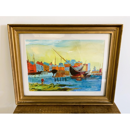 217 - Major B.A.Pond M.B.E. 1957, framed and glazed watercolour of a river and boats scene, signed bottom ... 