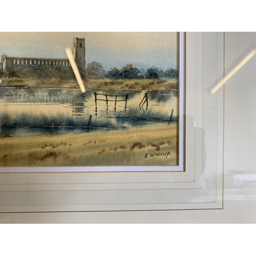 223 - Adrian Wincup, framed and glazed watercolour 'Blythburgh Evening', 13