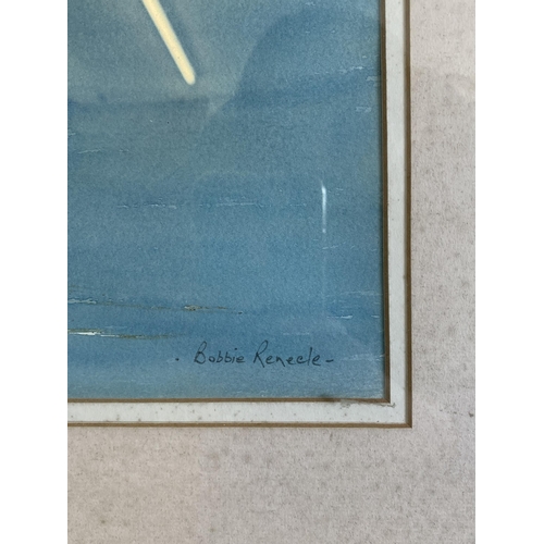 239 - Bobbie Renacle, framed and glazed watercolour of a sweeping coastal scene, signed bottom right, 21