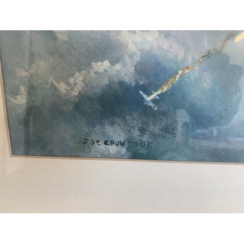 244 - Joe Crowfoot (1946-2017), framed and glazed watercolour of a Hurricane, signed bottom left, 15