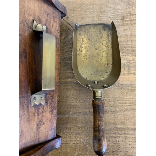 269 - A good sized vintage (possibly elm) coal box with brass hinges and handle, metal base liner with woo... 