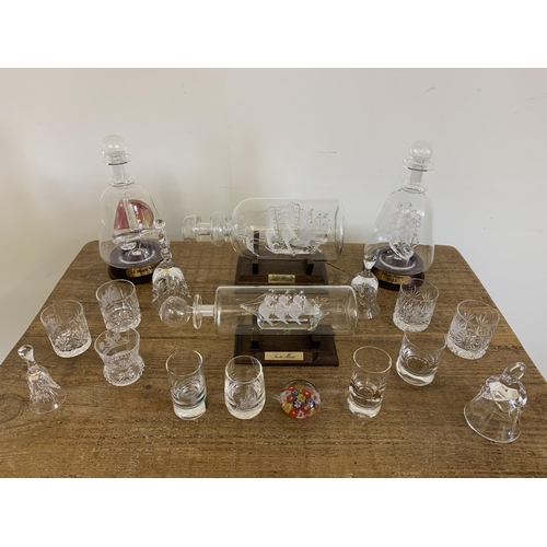 29 - Mixed glassware to include four ships in bottles, Mary Rose, Ark Royal, 12 Metre Yacht and Santa Mar... 