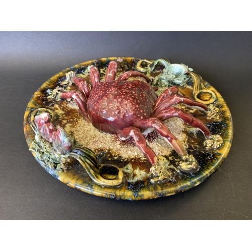 305 - A vintage Palissy style (possibly Portuguese) Majolica crab plate, approx. 10