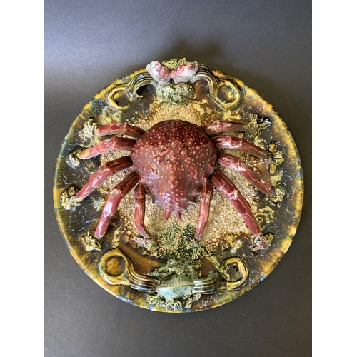 305 - A vintage Palissy style (possibly Portuguese) Majolica crab plate, approx. 10