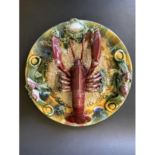 306 - A vintage Palissy style (possibly Portuguese) Majolica lobster plate, approx. 10