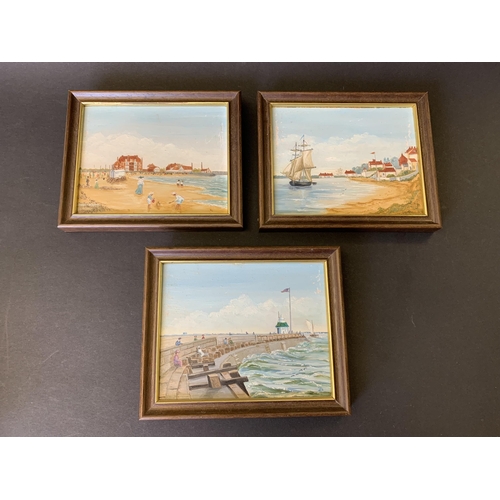 307 - Three miniature oil paintings on board, each monogramed 'B', marked to the back for Muriel Bekker, s... 