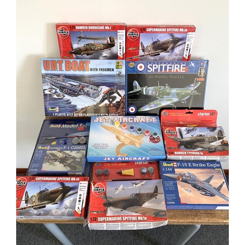 77 - A selection of boxed mainly aeroplane model kits including Airfix, Revell etc, most still sealed