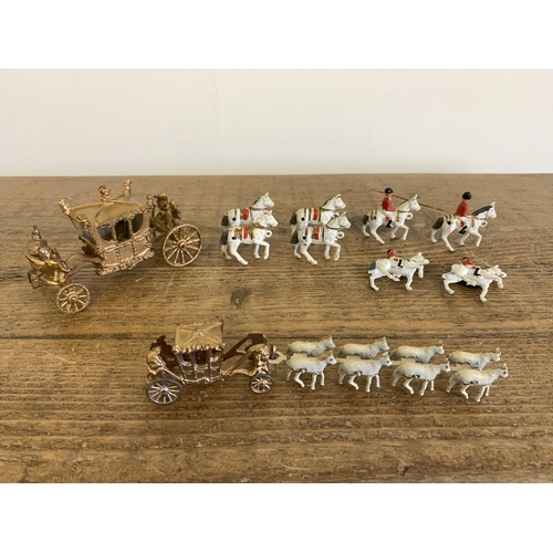 85 - Various parts of the 1953 'Crescent' Queens Coronation coach and horses plus a Daily Express card st... 