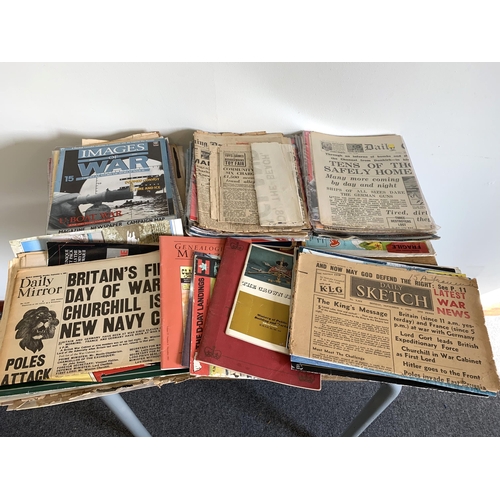 88 - A small but full box of various newspapers and magazines from WW2 to modern Images of War magazines