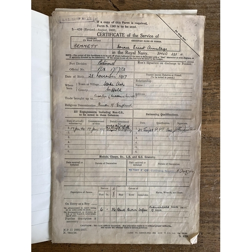 91 - WW2 group of five medals awarded to P.O. Horace E.A. Bennett, includes service paperwork, two hand w... 