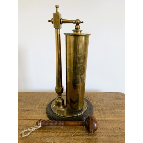 94 - A well made Trench Art type gong, all brass with wooden base using a military shell plus a wooden go... 