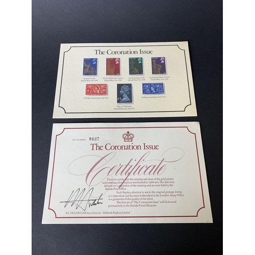 191 - Boxed 'The Coronation Issue' silver gilt replica stamps, made by Hallmark Replicas, limited edition ... 