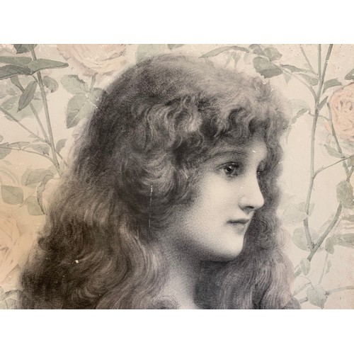 230 - After Henry Ryland (1856-1924), portrait of a girl, watercolour background on paper attached to card... 