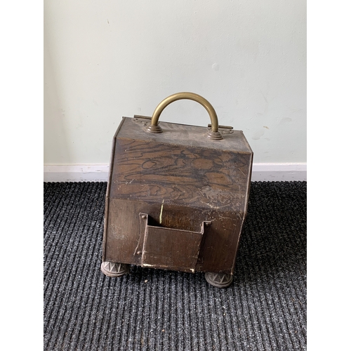 A Vintage Painted Metal Coal Box With Brass Fittings (lacking Handle 