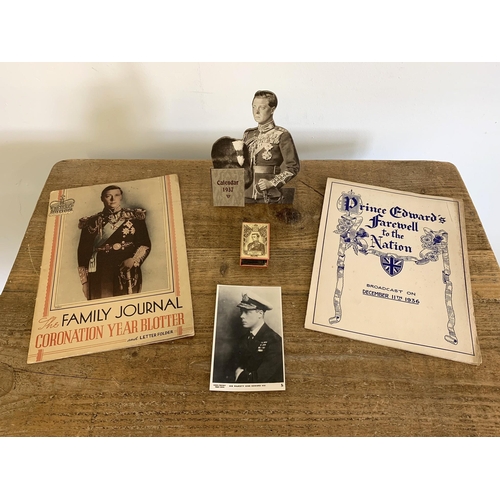 38 - A selection of King Edward VIII ephemera including an unused easel calendar, a copy of the 1936 'Far... 