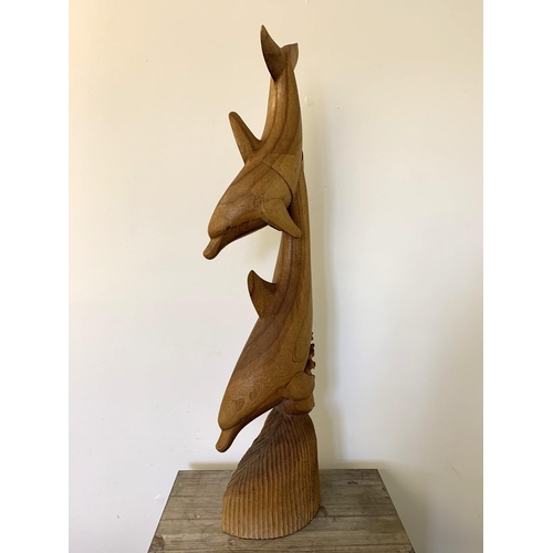 47 - A very large carved wood figure group of two dolphins, approx. 39