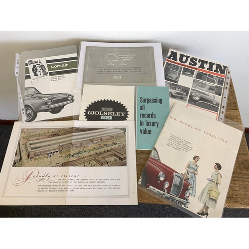 146 - Four vintage 1950's/60's motor vehicle advertising booklets including Wolseley, Austin and M.G. plus... 