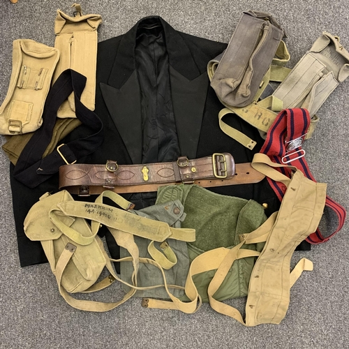 249 - A mixed lot of 37 pattern, some WW2 webbing plus a Sam Brown belt, a mess jacket and other militaria... 