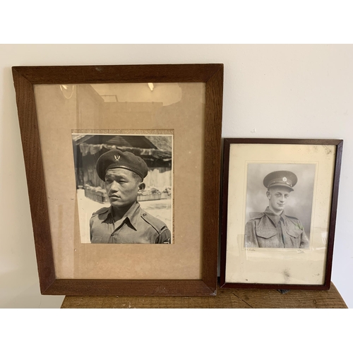 260 - Two military photos in wooden frame, one photo being a Gurkha