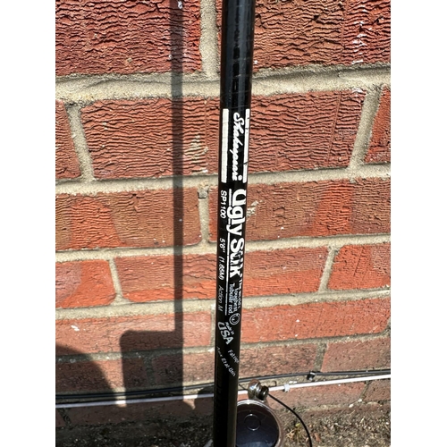 433 - A Shakespeare Ugly Stik 5ft 6 spinning rod with a Shakespeare Targa reel, in a Gardner fishing sleev... 