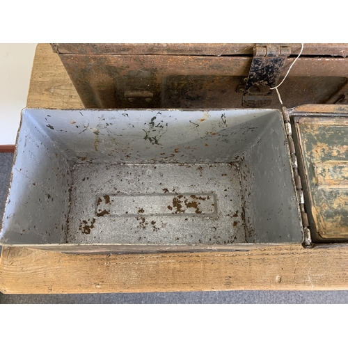 50 - A 1943 dated ammunition tin with vintage horseshoe contents and a smaller ammo tin