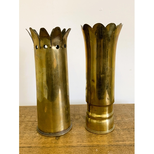 54 - Two WW1 era 18 pounder trench art shell cases, one dated 1916