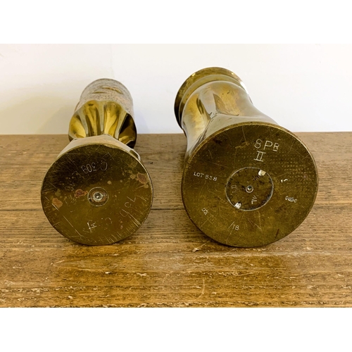 55 - Two WW1 era trench art shell cases, one an 18 pounder dated 1918