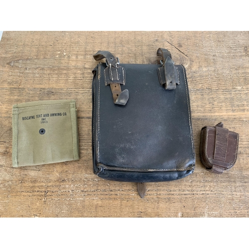 62 - A WW2 German map case, a WW2 style M1 ammo pouch and a WW1 compass case