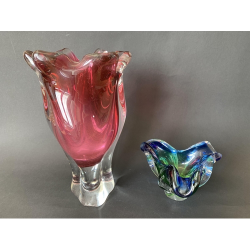 95 - A large cased pink glass vase, 9 1/2