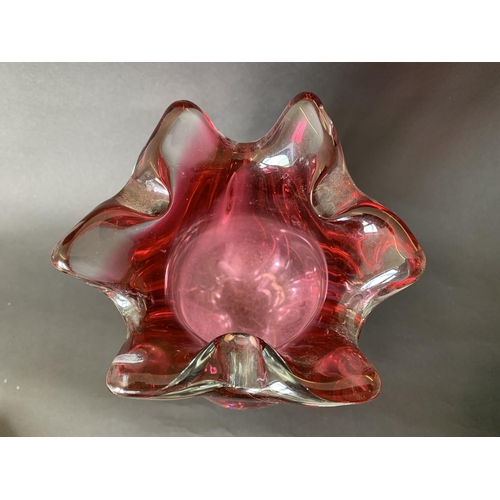 95 - A large cased pink glass vase, 9 1/2