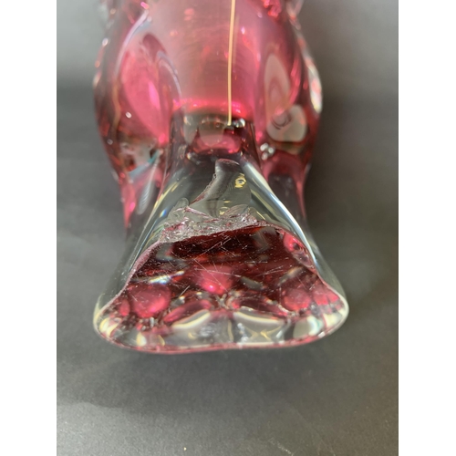 95 - A large cased pink glass vase, 9 1/2