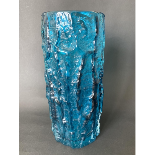 96 - A vintage Whitefriars kingfisher blue bark vase, designed by Geoffrey Baxter, 9