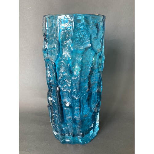 96 - A vintage Whitefriars kingfisher blue bark vase, designed by Geoffrey Baxter, 9