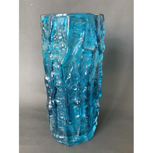 96 - A vintage Whitefriars kingfisher blue bark vase, designed by Geoffrey Baxter, 9