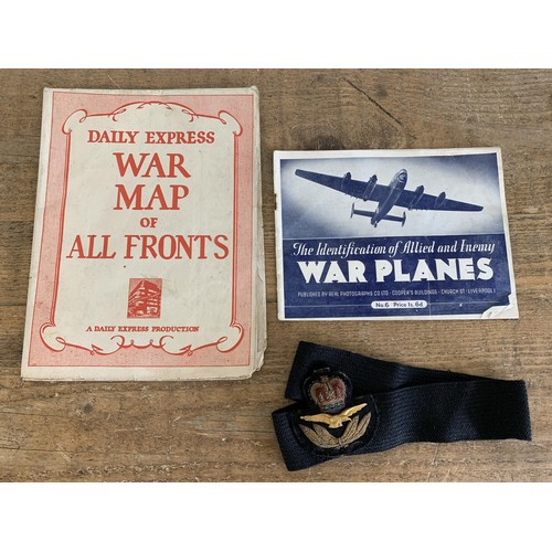 57 - A vintage Navy jacket plus a bullion work tally, Daily express war map etc