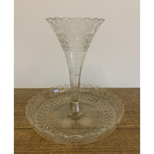 95 - A Victorian cut glass single trumpet epergne, the base approx. 10