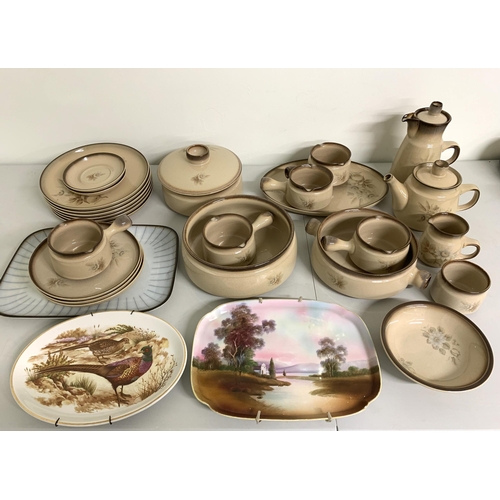 354 - A collection over two boxes of Denby stoneware dinner wares, teapot, platter etc