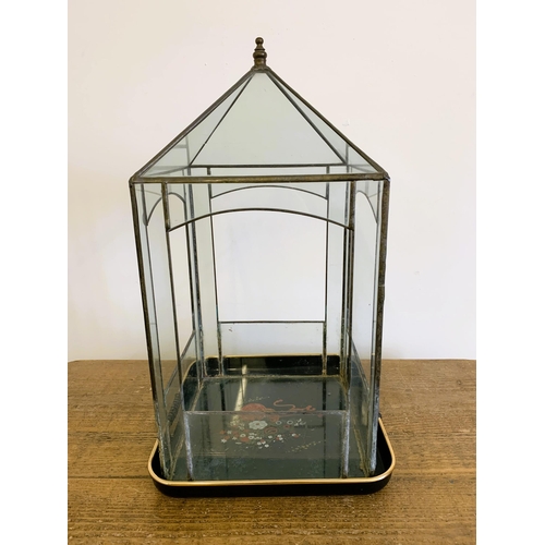 349 - A vintage leaded glass terrarium on a tray, 17