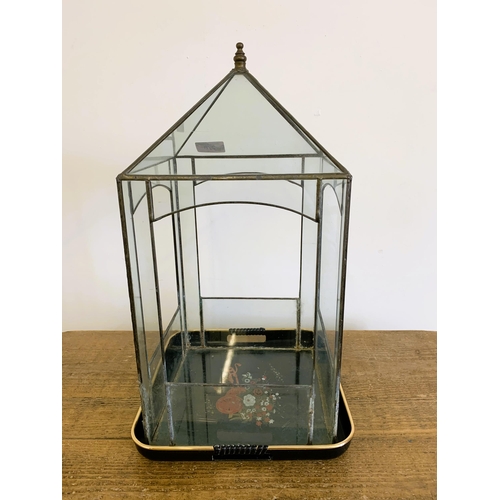 349 - A vintage leaded glass terrarium on a tray, 17