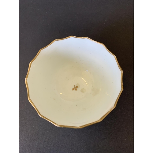 137 - Lowestoft porcelain fluted tea bowl and saucer decorated with gilt sprigs (tea bowl with small chip ... 