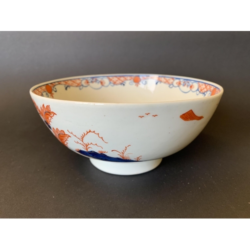 143 - Lowestoft porcelain slop bowl decorated with Dolls House pattern (light hairline crack from rim)